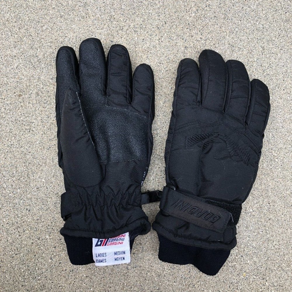 Vintage GORDINI Waterproof Snow Gloves Women's MEDIUM Black Fleece Lined…​​